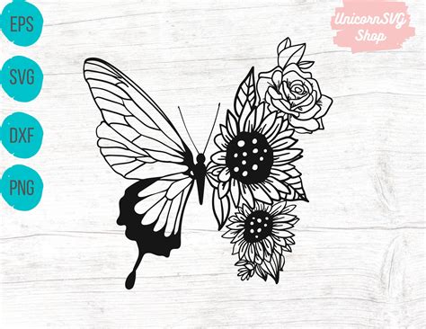 Sunflower Butterfly SVG Free