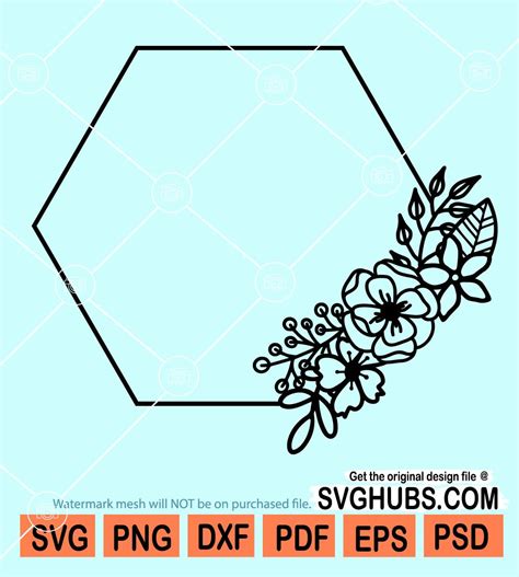 Hexagon Floral Frame SVG