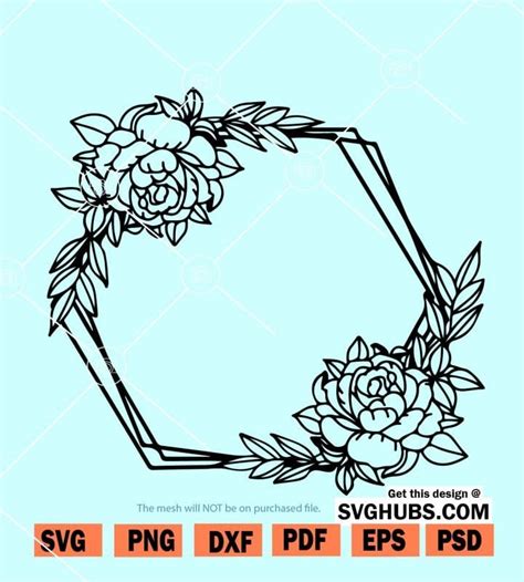 Hexagon Floral Frame SVG Free