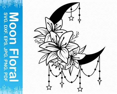 Moon With Flowers SVG