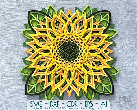 3d Sunflower Mandala SVG Free