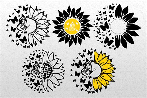 Sunflower And Butterflies SVG